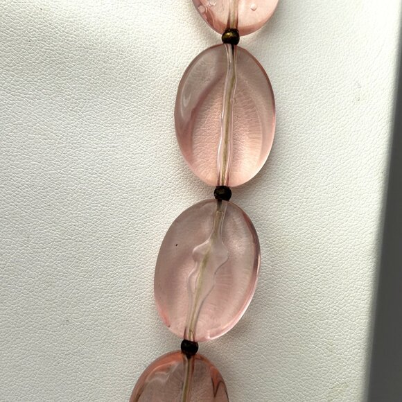 Vintage Pink Glass Bead Necklace Oval Molded Translucent Beads 24” Retro - Picture 8 of 11